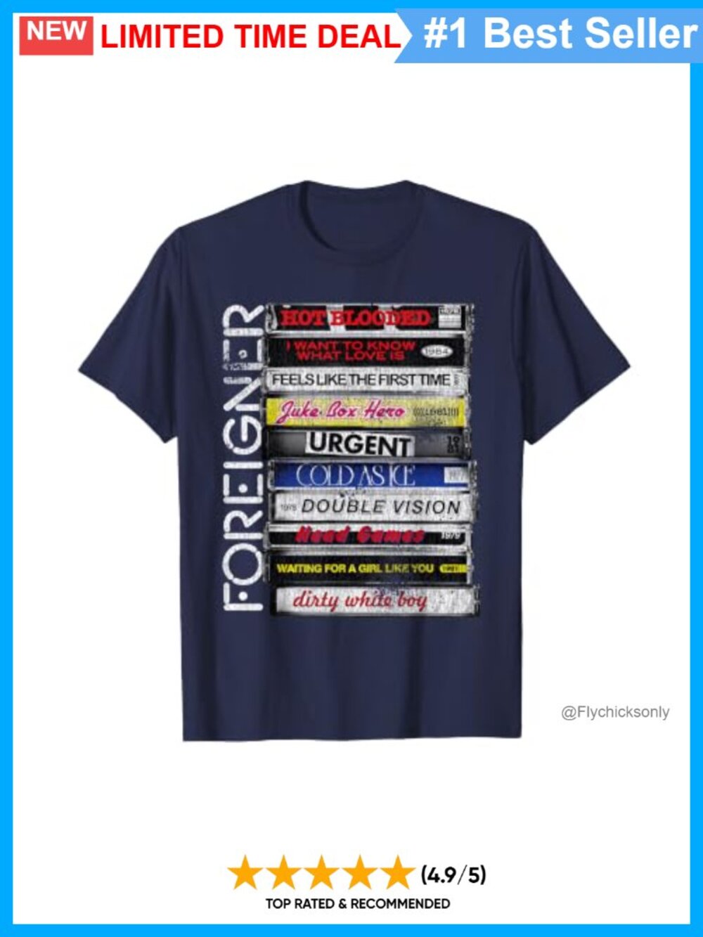 Foreigner Classic Hit Songs 80s Rock Band T-Shirt Short Sleeve Tee